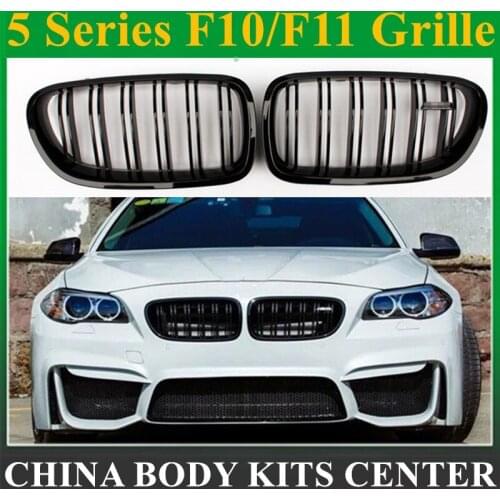 F10 M5 Look Front Grille ABS Kidney Mesh Grills For BMW 5 Series F10 2010 - IN 520i 528i 535i 545i 550i Front Bumper Gloss Black