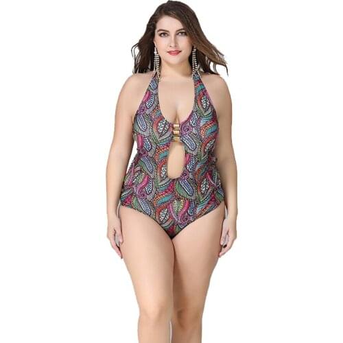 Sexy Women Vintage One Piece Swimsuit Plus Size High Waisted Bohemia Floral Leaf Swimwear Bathing Suit Bikini Set XL~5XL