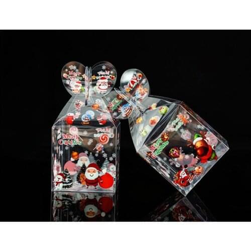 10/20pcs PVC Transparent Christmas Candy Box Gift Box Packaging Santa Claus Snowman Elk Reindeer Apple Boxes Party Decoration