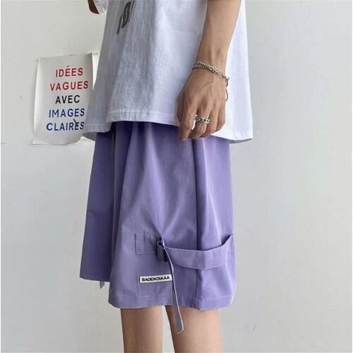 Hip Hop Purple Shorts Male Summer Funny Shorts Cool Solid High Street Shorts Trousers Fashion Mens Cargo Gothic Shorts Pants