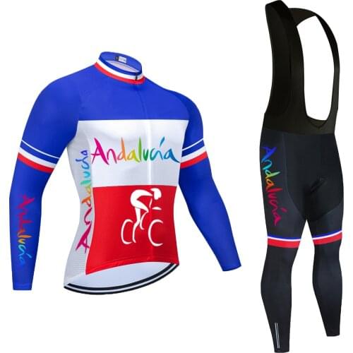 Blue Red Andalucia 2021 Cycling JERSEY Spring Long Sets Bike Pants 20D Pad Men Ropa Ciclismo Autumn Bicycling Maillot Culotte