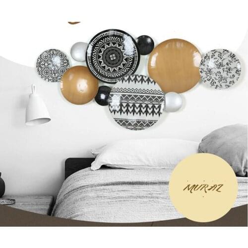 Modern Wrought Iron Round Wall Hanging Decoration Home Livingroom Sofa Background Wall Sticker Ornaments Porch Wall Mural Crafts