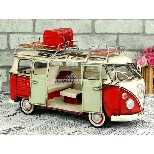 Antique car models handmade retro metal crafts classic camper RV for ornaments home dining room decorations Vw bus