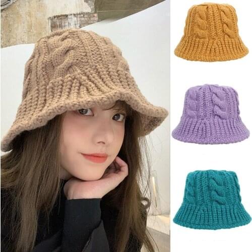 Twist Braid Style Bucket Hats For Women Girl шапка женская Autumn Winter Hat Vintage Lamb Bonnet Hats gorros mujer invierno