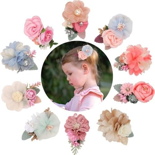 2021 Chiffon Artificial Flower Hair Clips Children Hair Clips Pins Baby Girls Toddlers Hairpin Kids Hair Barrettes Accessories