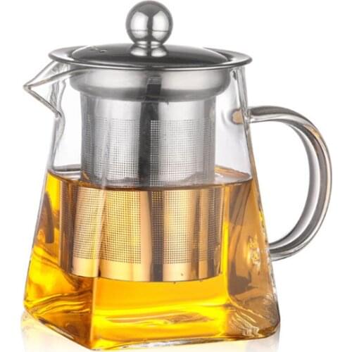3Sizes Good Clear Borosilicate Glass Teapot With 304 Stainless Steel Infuser Strainer Heat Coffee Sqaure Tea Pot Tool Kettle Set