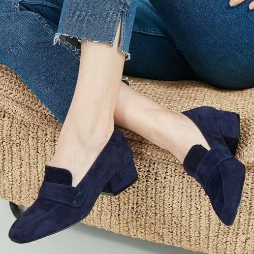 Mio Gusto Brand CAMILLA, 100% Fine Genuine Suede, Dark-blue /Black/Beige/, 3cm Heels, Womens Low Heel Casual Shoes