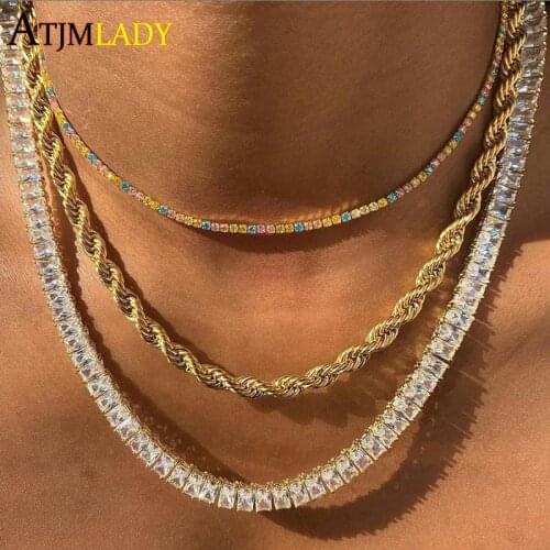 15" 16"18'' Princess cut baguette cubic zirconia cz tennis choker necklace for women iced out bling cz girl women party jewelry