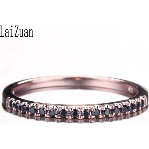 LaiZuan Solid 10K Rose Gold Certified 0.15ct Round 100% Genuine Black Diamond Anniversary Wedding Band Women Elegant unique Ring