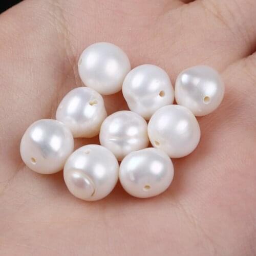 10-11mm White Color Real Natural Freshwater Pearl Potato Shape Loose Beads 1.2mm Big Size Hole