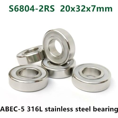 10pcs S6804-2RS stainless steel 316L deep groove ball bearing 20*32*7 mm waterproof anti-corrosion bearings 6804 -2RS 20x32x7