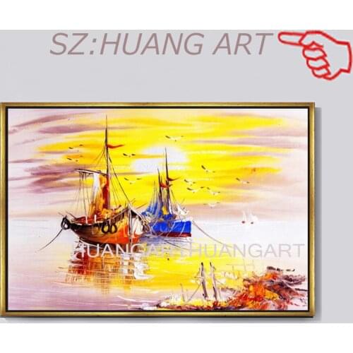 100% Handpainted Ship And Sea Scenery Abstract Oil Painting On Canvas Living Room Home Pictures Modern 3D Wall Art Paintings