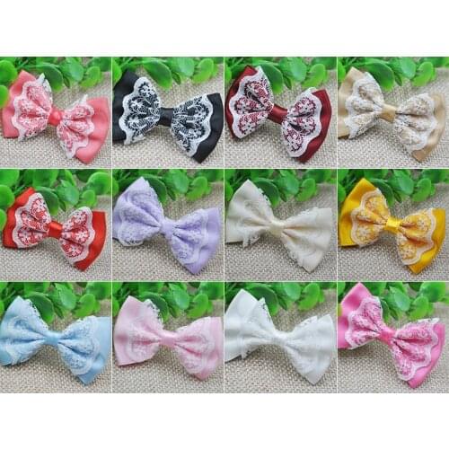 20 pcs Mix Color lace satin ribbon flower bows party crafts wedding appliques B48