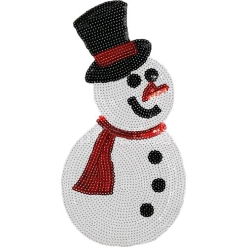 31CM Snowman Patches For Clothing Luxury Sequins Strange Things Sequined Patch Diy Clothes Stickers Christmas Large Biker Badge
