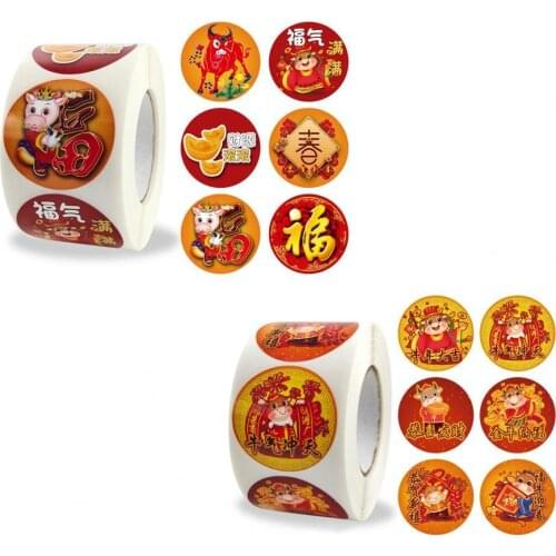 500Pcs/Roll 2021 New Year Cow Pattern Wall Stickers Self Adhesive Glass Window Glass Decals DIY Spring Festival Decor