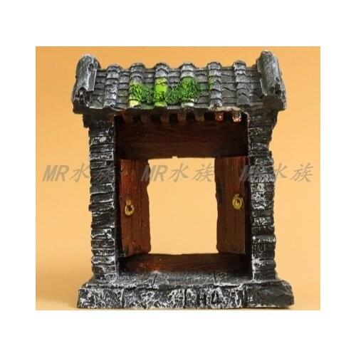 Aquarium fish tank Landscaping Decoration rockery door old Shimen resin amphibious rest door decoration