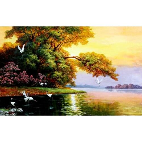 Diamond Mosaic Full Diamond Embroidery Lake Red-crowned Crane Diamond Cross Stitch Resin Sets Decor