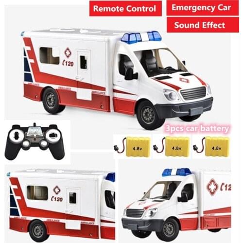 High Quality 2.4G Remote Control Ambulance emergency Car toy Openable Doors high simulation Sound effect ambulance car gift toy