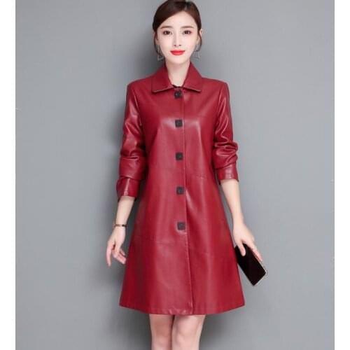 Plus Size Black Leather Coat Women 2021 New Spring Autumn Female Leather Clothing Long Slim Motorcycle Womens Leather Jacket