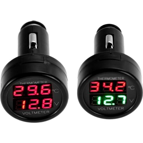 12V 24V Digital Car Voltmeter Thermometer USB Charger Cigarette Lighter Style 2 in 1 Battery Monitor Voltage Temperature Meter