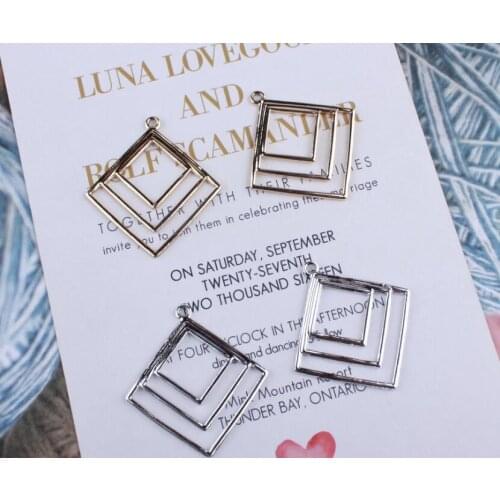Diy Korean popular minimalist Zinc Alloy hollow geometric Overlapping squares Earring Findings 10pcs/pack y1552