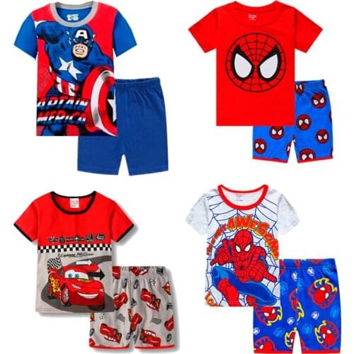 Boys' Cotton Pajamas Suit Spider Man Cartoon Comfort Childrens Wear Short Sleeve Pajamas Boys' Pajamas Suit