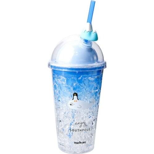 Double Layer Cooling Straw Cup Ice Water Cup In Summer Ins Wind Ice Cup Creative Cute Water Bottle Cup With Straw 450ML