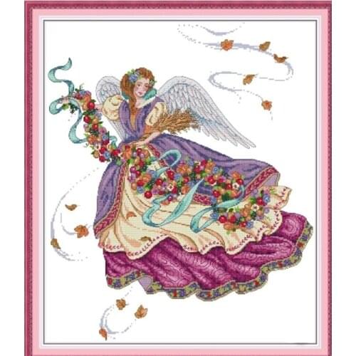 Purple Angel Cross Stitch Kit 14ct Count 11ct Print Canvas Needlework Embroidery DIY Handmade