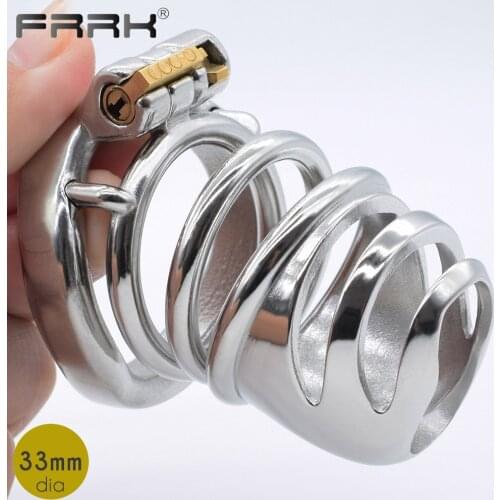 FRRK Metal Cock Cage Stainless Steel Male Chastity Device Penis Ring BDSM Bondage Adult Sex Toys For Erect Denial Games
