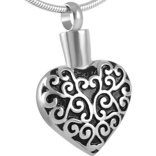 IJD8472 Floral Designs Heart Shape Cremation Urn Necklace Memorial Pendant For Ashes Stainless Steel Keepsake Jewelry