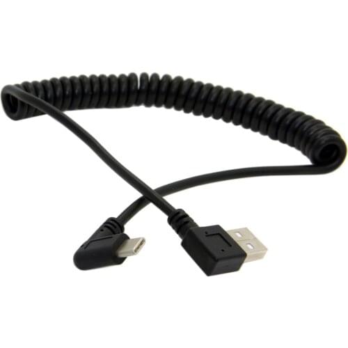 100cm 90 Degree right angled type-c male to USB2.0 male 90 Degree right angled stretch spring charge & data cable blakc color