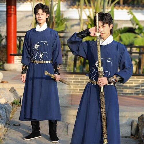 Chinese Ancient Costume Hanfu Dress Traditional Classical Clothing Tang Dynasty Adult Men Round Neck Robe Hanfu Costume SL5445