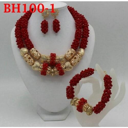 Wholesale Women Christmas Gift African Beads Jewelry Set Nigerian Wedding Braid Crystal Necklace Sets Free Shipping BH100-1