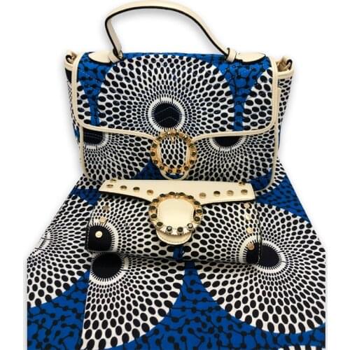 Hot Sale Fashion Woman Handbag And Wax Fabirc Set African Style 6Yards Handbag And Wax Fabric To Match Set For Party Dress