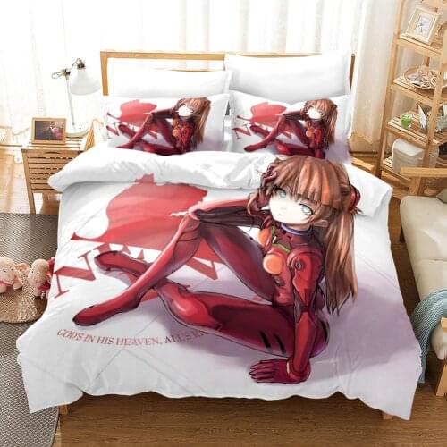 Anime Evangelion 3D Printed Bedding Set EVA Asuka Duvet Cover King Queen Full Twin Size for Bedroom Decor