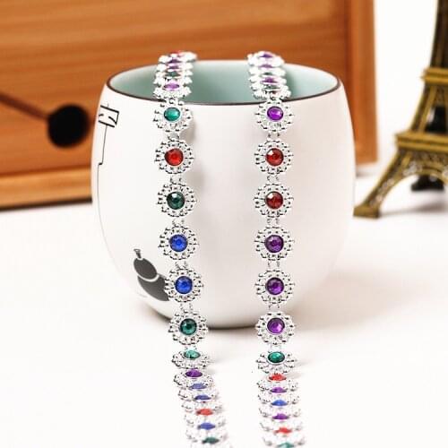 2 y/180cm Single row plum blossom Diamond mesh Wrap ribbon Colorful Rhinestone Roll Ribbon cake wedding party gift decoration 7D