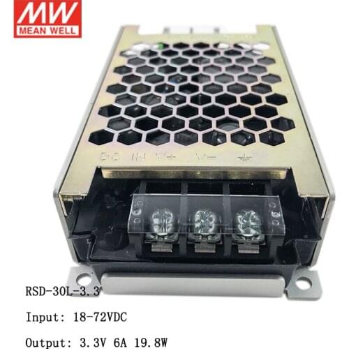 MEAN WELL RSD-30L-3.3 18~72V DC to 3.3V DC 6A 20W Reliable Railway DC-DC Converter Switching Power Supply 3.3VDC Transformer