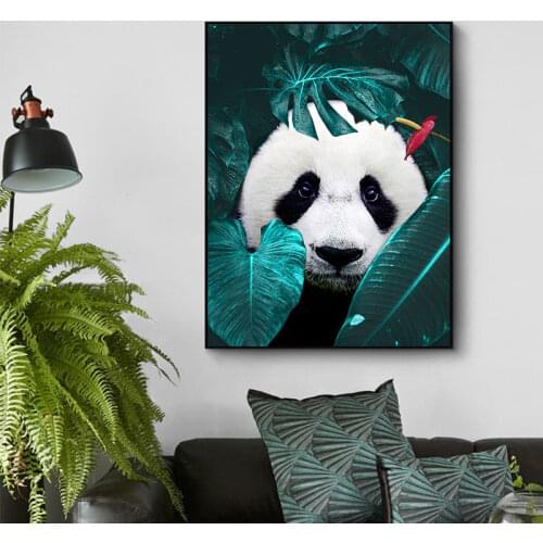 Cute Animals in Flowers Panda Wall Art Nordic Canvas Painting on The Wall Printed Poster for Kids Room Home Decoration
