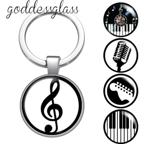 Musical notes Musical instruments Piano disc glass cabochon keychain Bag Car key chain Ring Holder Charms keychains for Gifts
