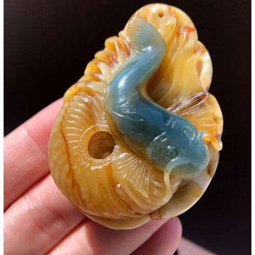 Natural xiuyu jade A HandCarved fish jadeite jade yellow jade pendant jade necklace pendants jewelry necklaces