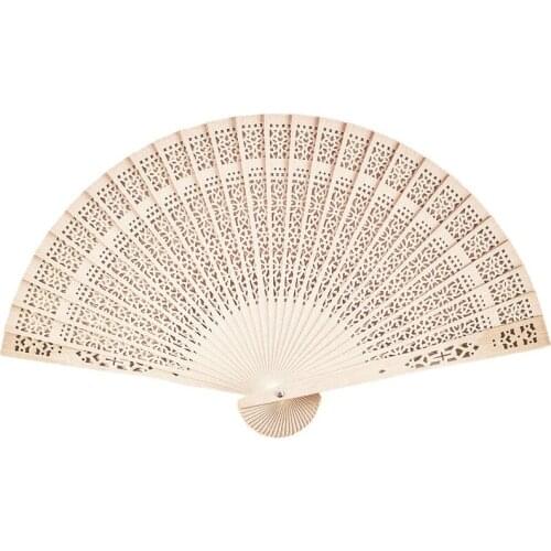 New Chinese Sandalwood Scented Wooden Openwork Personal Hand Held Folding Fans for Wedding Decoration, Birthdays(12 Pack)
