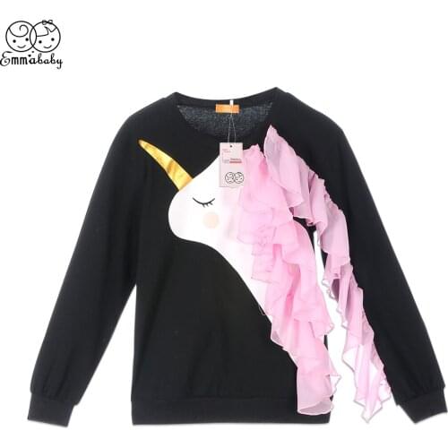 New Fashion Adorable Kid Unicorn Sweatshirts Newborn Baby Girls Long Sleeve Unicorn Ruffle Tops Sweatshirts Lovely Kid Clothes