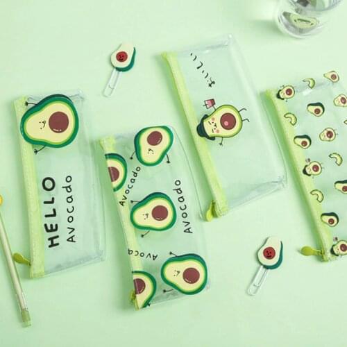 Cute Kawaii Cartoon Avocado Pencil Bag Mini PVC Transparent Stationery Pen Box Storage for Boy Girl Student School Supplies