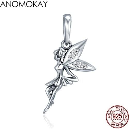 Anomokay Authentic 925 Sterling Silver Flower Fairy Pendant Charms fit Charm Bracelets & Necklaces S925 Jewelry Gift