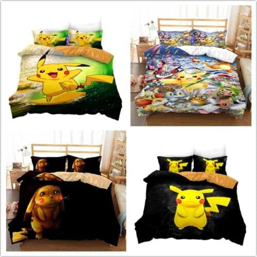 Pokemon Quilt Cover Pikachu 3D Cartoon Printed PokemonBedding Set Pure Cotton Pattern Bed Sheet Pillowcase 2-3pcs Gift