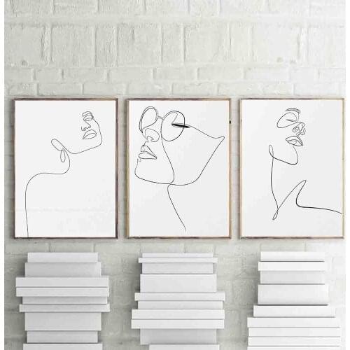 Face Drawing Sketch Art Woman In One Line Fashion Elegant Black and White Female Poster Minimalist Beauty Illustration Prints