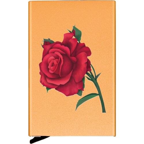 Luxury Golden Metal Case Rose Flower Design Credit Card Holder Men Slim Anti Protect Travel ID Cardholder Women Rfid Wallet