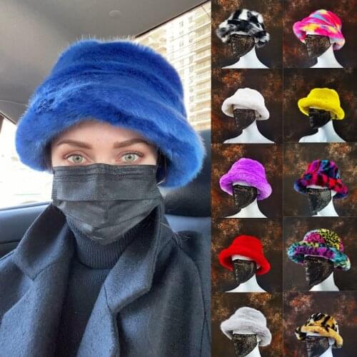 2021 Autumn Winter Women Faux Fur Bob Bucket Hat Fox Rabbit Solid Thickened Soft Warm Man Fishing Cap Outdoor Vacation Girl