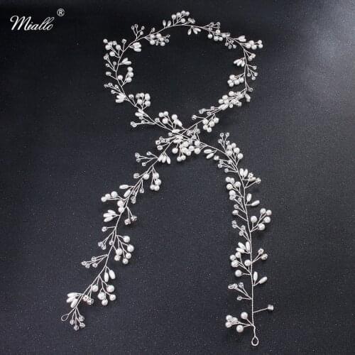 Miallo Fashion Austrian Crystal Handmade Bridal Headpiece Long Headbands Wedding Hair Accessories Hair Vine for Hairstyle