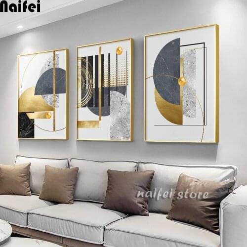 Triptych Modern Golden Abstract Geometric Art Pattern Full Square Diamond Painting Cross Stitch Kits For Living Room Home Decor